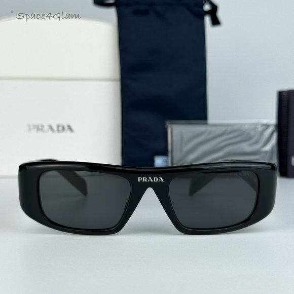 NEW Prada PR20WS 1AB5S0 Black Gray Rectangle Unisex Sunglasses - Picture 4 of 11